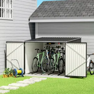 Outdoor Storage Shed Galvanized Steel Bicycle Storage Shed with Lockable Stores up to 4 Bikes for Backyard Patio