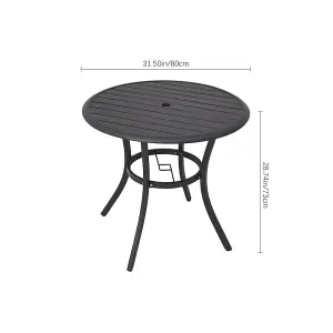 80cm Dia Garden Round Table Metal Slatted Coffee Table in Black