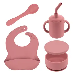 Tiny Dining - Baby Silicone Suction Weaning Set - Dusty Rose - 4pc