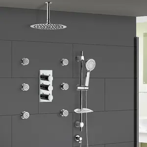 Flora 3 Dial 3 Way Round Set - Slim Shower Head, Handset & Body Jets