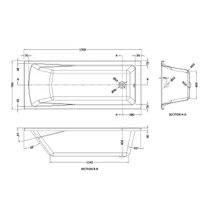 1700mm - Modern Square Single End Bath Tub - Front Panel and Round Bath Screen