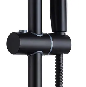 Matt Black Thermostatic Round Bar Mixer Shower Valve + Riser Rail + Head + Hose