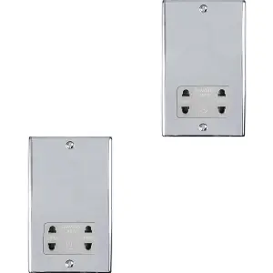 2 PACK 230V & 115V Shaver Twin Socket Wall Plate CHROME & GREY Trim 86mm x 146mm