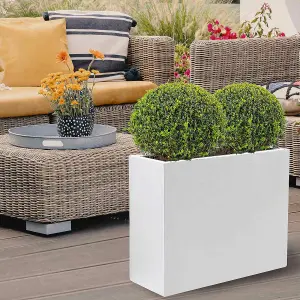 Set of 2 IDEALIST™ 50cm Garden Trough, White Reinforced Stone Rectangular Planters, Outdoor Plant Pots L50 W20 H40 cm, 40L