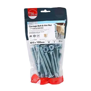 TIMCO Carriage Bolts DIN603 & Hex Full Nut DIN934 Silver - M10 x 100