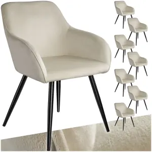 Chair Marilyn - with armrests, padded, velvet look, black steel legs - cream/black