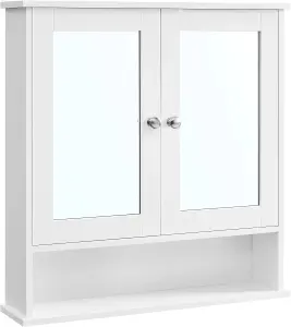 Bathroom Mirror Cabinet Storage Cupboard Wall-Mounted Storage Unit Wooden With Double Mirrored Doors Adjustable Shelf