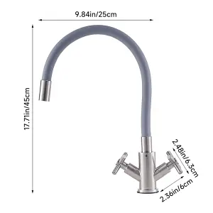 G1/2 Flexible Silicone Dual-Handle Kitchen Faucet Mixer Tap Pull-down Sprayer Grey Faucet