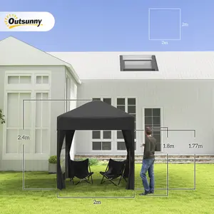 Outsunny 2mx2m Pop Up Gazebo Party Tent Canopy Marquee with Storage Bag Black