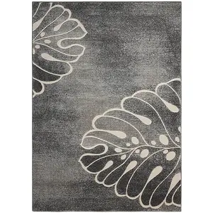 Grey Floral Luxurious Modern Easy to clean Rug For Bedroom & Living Room-66 X 229cm (Runner)