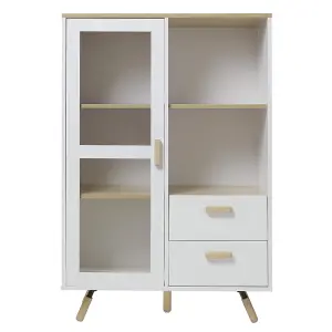 80 x 40 x 120cm Side Cabinet with Glass Door Drawers and Open Shelves