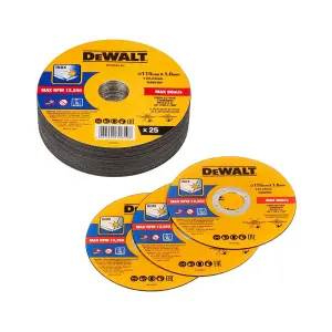 Dewalt 115mm 4.5" 1mm Thin INOX Metal Cutting Disc 22mm Bore Flat Disc x 25 Pack