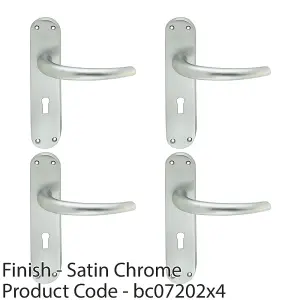 4 PACK - Rounded Sleek Latch & Lock Door Handle - Satin Chrome Lever on Backplate