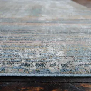 Beige Blue Living Area Rug with Distressed Finish 80x150cm