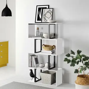 Chaneyra 5-Tier 80 x 143 cm Bookcase, S-Shaped Modern Bookshelf, Decorative Storage Shelving for Living Room HomeOffice, White/Black