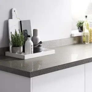 GoodHome 38mm Gloss Grey Glitter effect Laminate Square edge Kitchen Breakfast bar, (L)2000mm