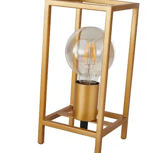 Vintage and Industrial Style Satin Gold Table Lamp with Rectangular Cage Design