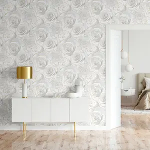 Muriva Madison Rose Glitter Wallpaper White 139525