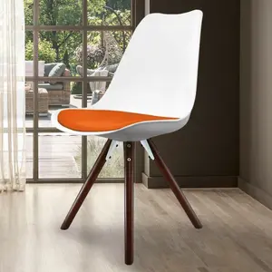 Soho White & Orange Plastic Dining Chair with Pyramid Dark Wood Legs