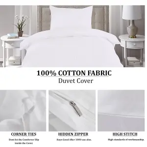 300TC Single Size White Duvet Cover Set with 2 Pillowcases Cotton Satin Stripe, 135x200cm