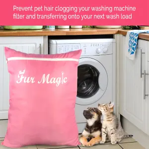 Fur Magic Pet Laundry Bag & Pair of Hair Catchers - Keeps Your Washing Machine Free of Pet Hair, Pink