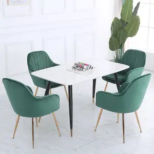 Set of 4 Green Frosted Velvet Upholstered Dining Chairs Kitchen Chair Set Armchair with Metal Legs