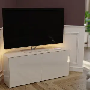 White High Gloss  Corner Tv Cabinet 1200, with wireless phone charging and Alexa or app operated LED mood lighting