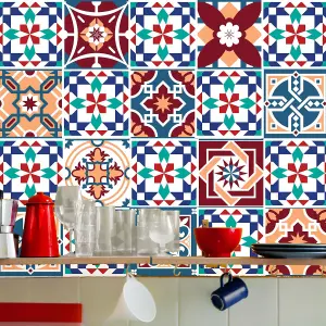 Walplus Red Sangria Azulejo Combo Mix Tile Stickers