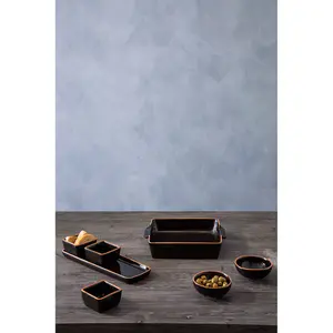 Interiors by Premier Calisto Black Glazed Dishes On Tray