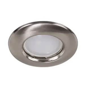 ValueLights Modern Brushed Chrome GU10 Fixed Recessed Ceiling Spotlight Downlight - Complete with 1 x 5W GU10 Warm White LED Bulb