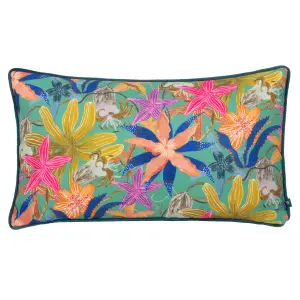 Wylder Luna Floral Tropical Piped Feather Rich Cushion