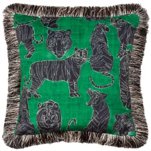 furn. Wildcat Velvet Fringed Feather Rich Cushion