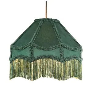 Traditional Victorian Empire Lampshade in Soft Forest Green Velvet with Tassels