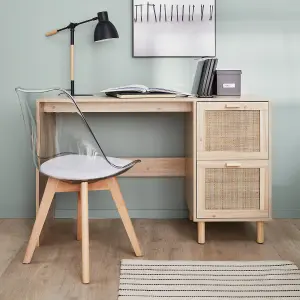 sweeek. 2-drawer woven rattan desk Camargue Natural 120x48x75 cm