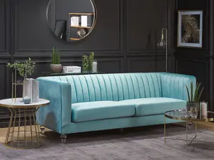 3 Seater Velvet Fabric Sofa Light Blue ARVIKA