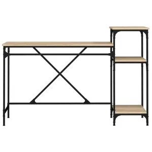 Berkfield Desk with Shelves Sonoma Oak 135x50x90 cm Engineered Wood&Iron