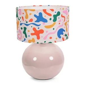 ValueLights Bosco Stone Natural Ceramic Table Lamp with Abstract Shape Drum Shade - LED Bulb Included