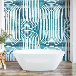 Origin Murals Curved Line Texture Blue Matt Smooth Paste the Wall 350cm wide x 280cm high