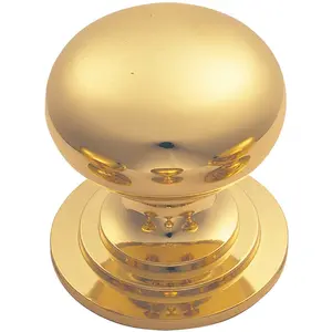 Victorian Round Cupboard Door Knob 42mm Dia Polished Brass Cabinet Handle