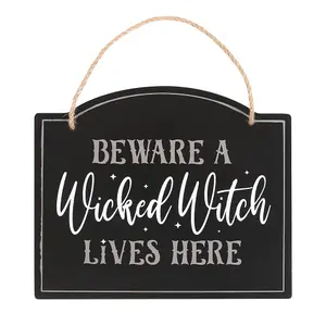 Something Different Beware A Wicked Witch Lives Here Hanging Sign Black/White (One Size)