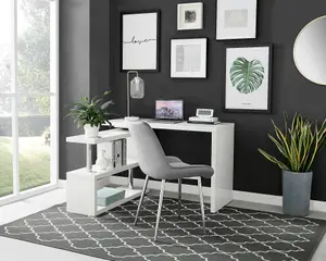 Furniturebox UK Siena White High Gloss Rotating Computer Desk