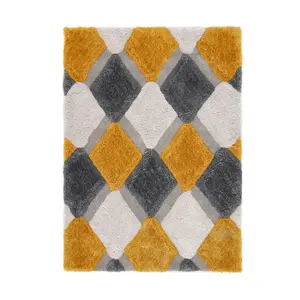 3D Shaggy Ochre Rug, Geometric Optical/(3D) Rug, Modern Shaggy Sparkle Rug for Bedroom, & Dining Room-80cm X 150cm