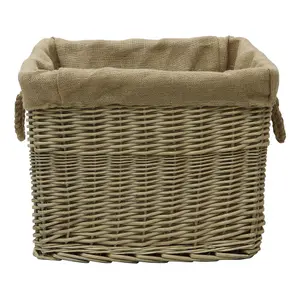 JVL Antiques Wash Canvas Lined Rectangle Log Basket with Rope Handles