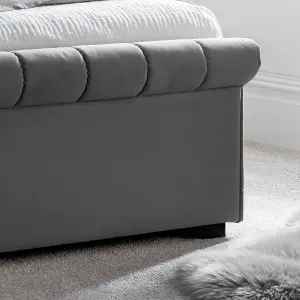 Ascot Grey Upholstered Sleigh Ottoman - Double Bed Frame Only