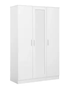 REFLECT 3 Door Mirrored Wardrobe in Gloss White Door Fronts and Matt White Carcass