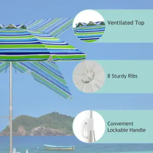 Costway 2M Patio Beach Umbrella Portable Sunshade Umbrella UPF 50+ with Sand Anchor