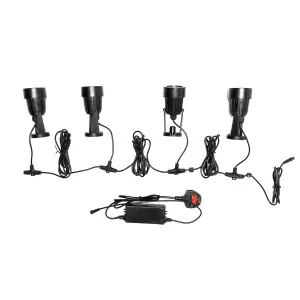 Litecraft Sitka Black 3W LED Outdoor 4 x Spike Light Kit with Photocell Sensor