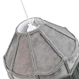 Traditional Victorian Empire Lampshade in Soft Dove Grey Velvet with Tassels