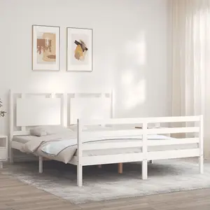 Berkfield Bed Frame with Headboard White King Size Solid Wood