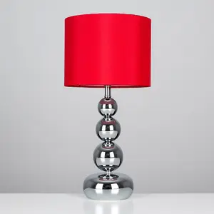 ValueLights Marissa Chrome Touch Table Lamp with Red Faux Silk Shade